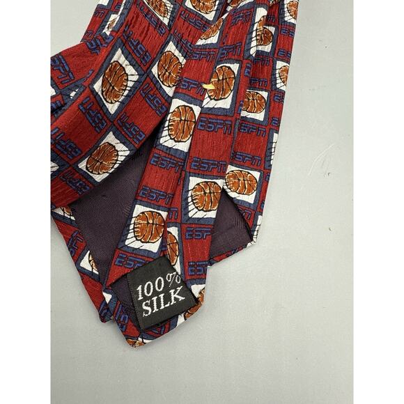 Vintage ESPN Basketball Silk Tie 100% Silk Men’s Neck Tie Red Blue Sports - Picture 3 of 3